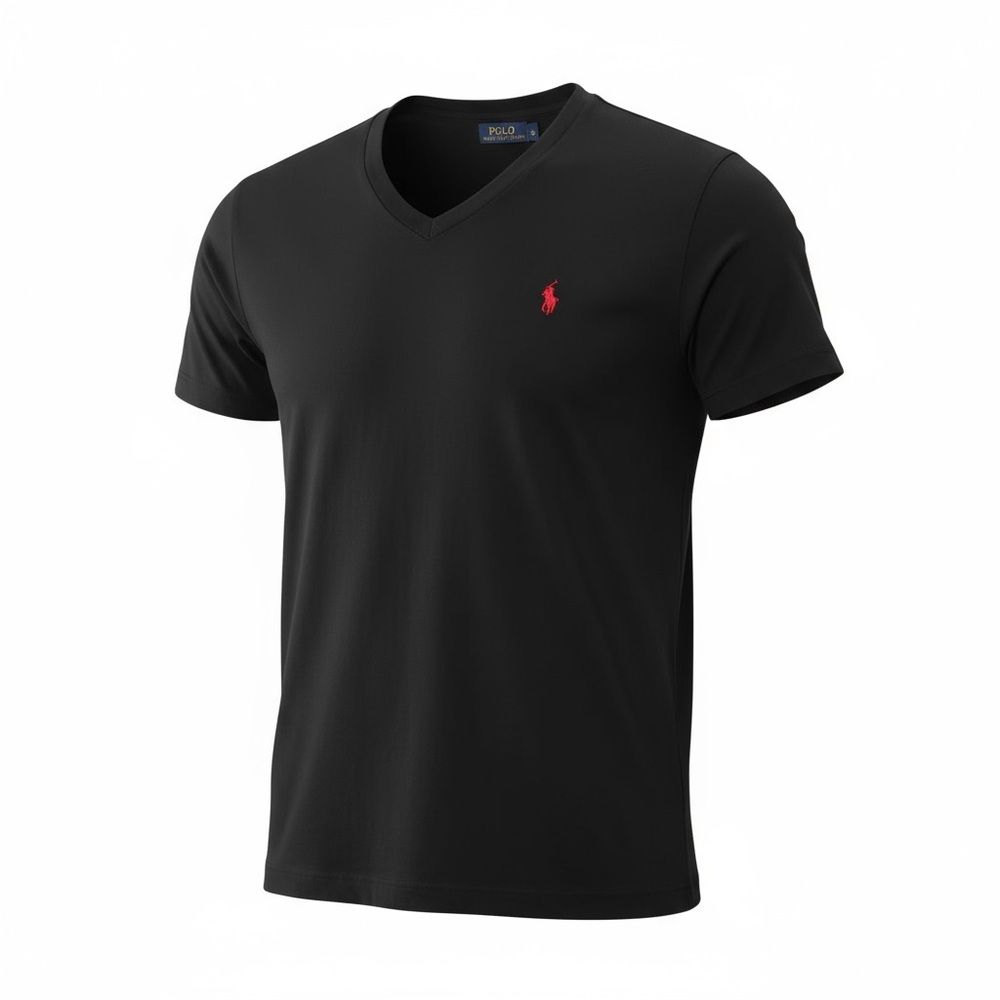 🔷 Polo Ralph Lauren Men’s V-Neck Tee – Black w/ Red Pony Logo – Size M